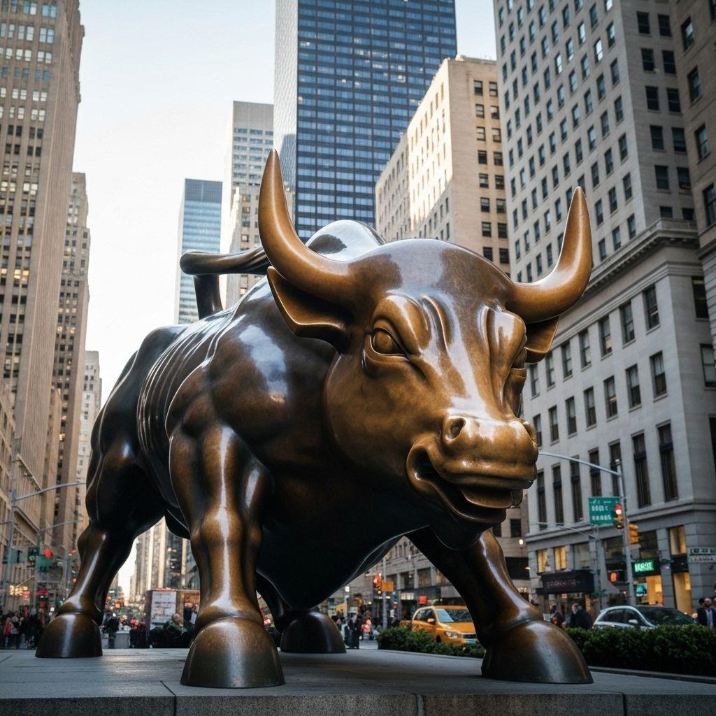 Wall Street charging bull statue bronze financial